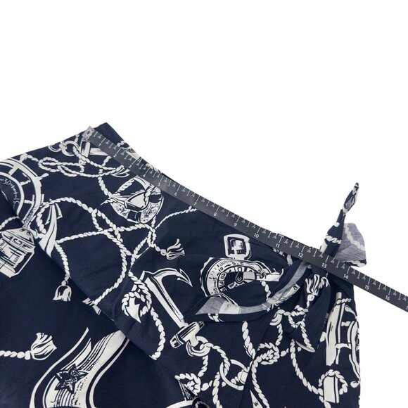 Talbots Vintage Womens Nautical Navy-White Print Wrap Midi Skirt Size 4 Tie Wais - Picture 3 of 15